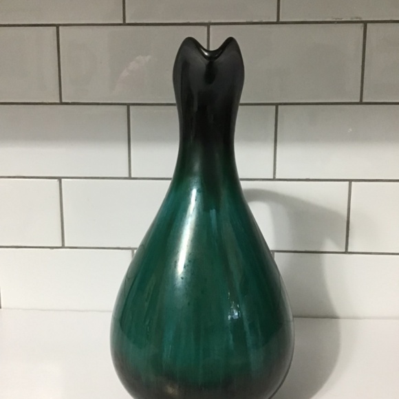 VTG Blue Mountain Pottery BMP Canada Large Pitcher Vase Turquoise Black - Picture 4 of 7